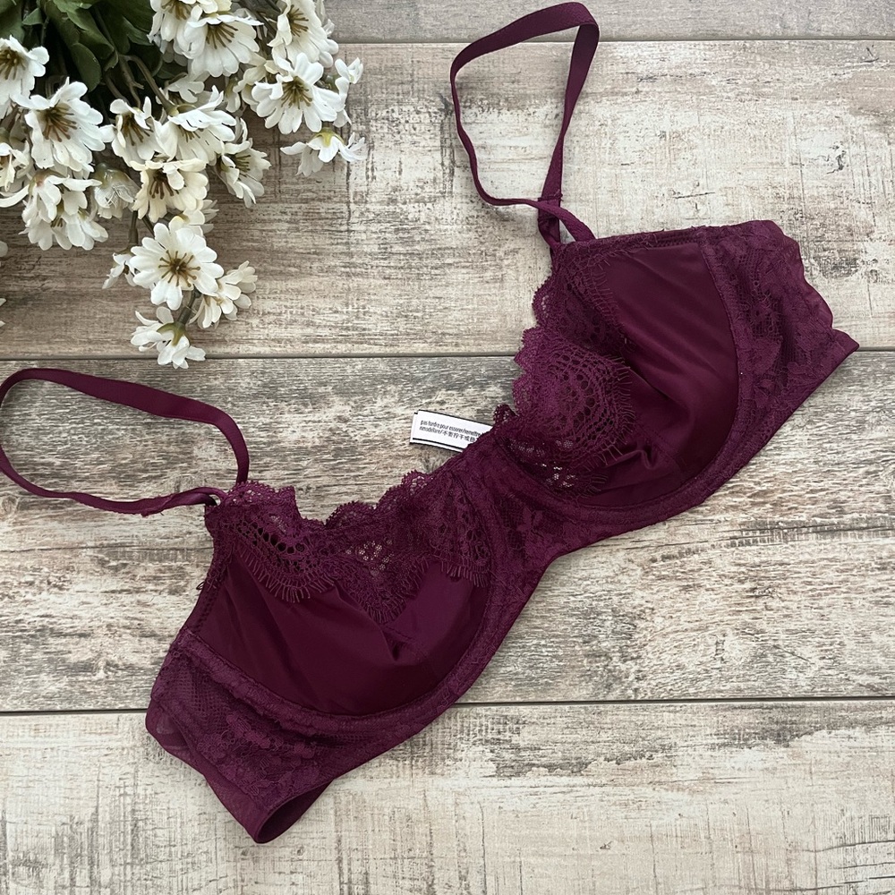 Victoria’s Secret Wicked Unlined Lace Balconette Bra: Burgundy🥀
